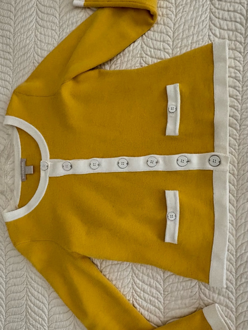 Banana Republic Women’s Yellow Classic Sweater with White Trim - Size Medium